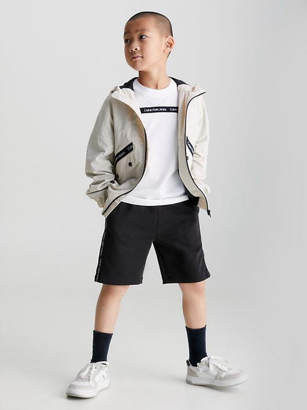 White Calvin Klein Recycled Nylon Logo Boys's Jacket | GHNC-18037