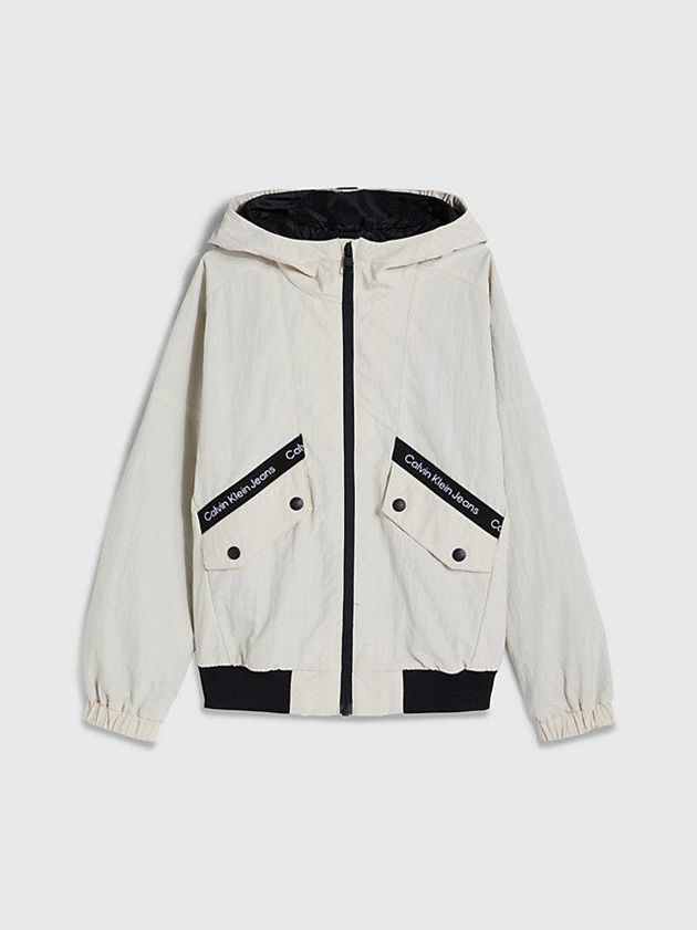 White Calvin Klein Recycled Nylon Logo Boys's Jacket | GHNC-18037