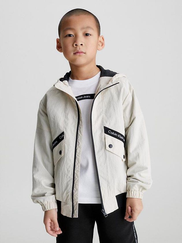 White Calvin Klein Recycled Nylon Logo Boys\'s Jacket | GHNC-18037