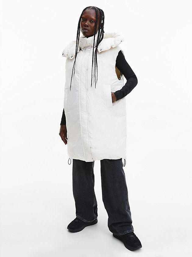White Calvin Klein Recycled Nylon Long Padded Women Vest | PDWR-71845