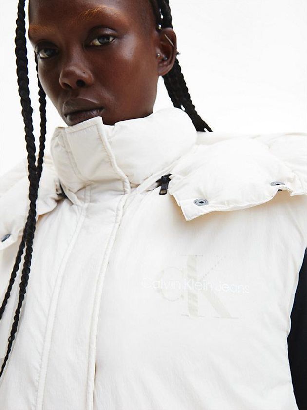 White Calvin Klein Recycled Nylon Long Padded Women Vest | PDWR-71845