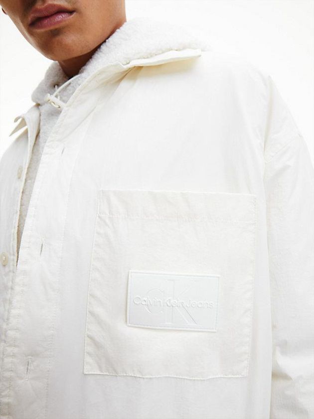 White Calvin Klein Recycled Nylon Padded Shirt Men Jacket | ROEZ-12983