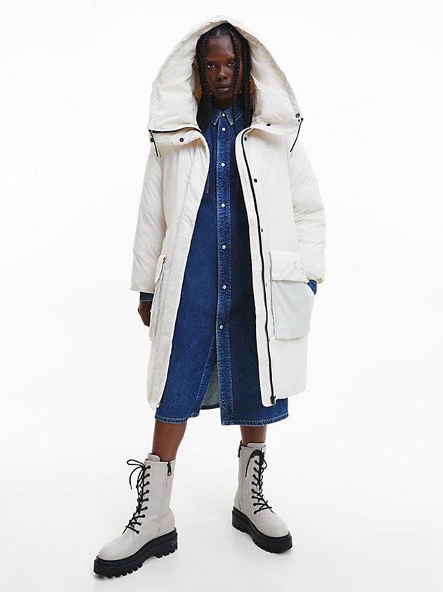 White Calvin Klein Recycled Nylon Puffer Women Coat | DACK-98412