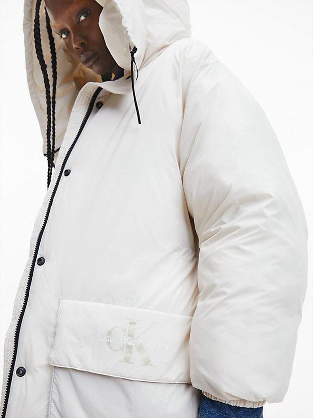 White Calvin Klein Recycled Nylon Puffer Women Coat | DACK-98412