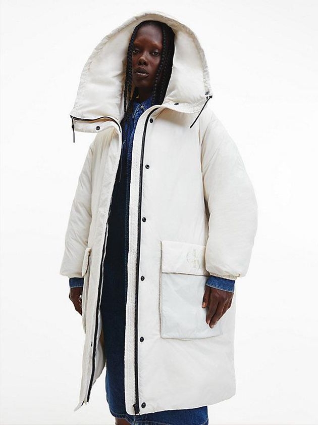 White Calvin Klein Recycled Nylon Puffer Women Coat | DACK-98412