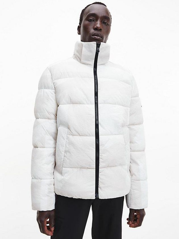 White Calvin Klein Recycled Nylon Puffer Men Jacket | EUXL-29873