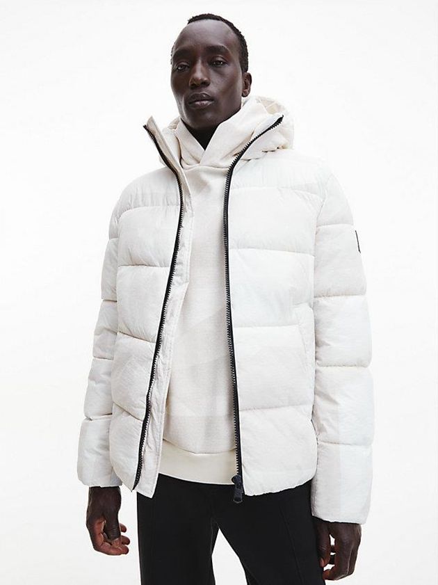 White Calvin Klein Recycled Nylon Puffer Men Jacket | EUXL-29873