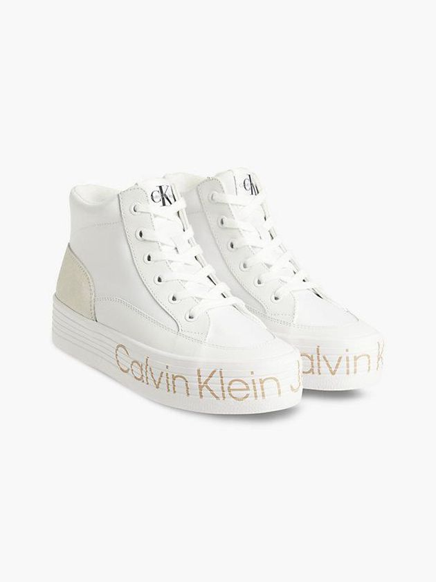 White Calvin Klein Recycled Platform Hight-Top Women Sneakers | GUIZ-72960