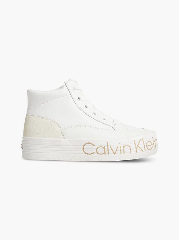 White Calvin Klein Recycled Platform Hight-Top Women Sneakers | GUIZ-72960