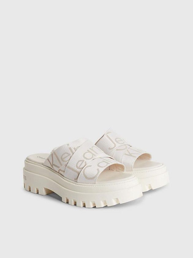 White Calvin Klein Recycled Platform Wedge Logo Women Sandals | FKEL-75891