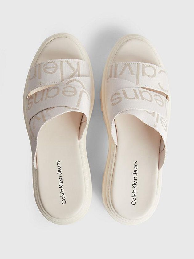 White Calvin Klein Recycled Platform Wedge Logo Women Sandals | FKEL-75891