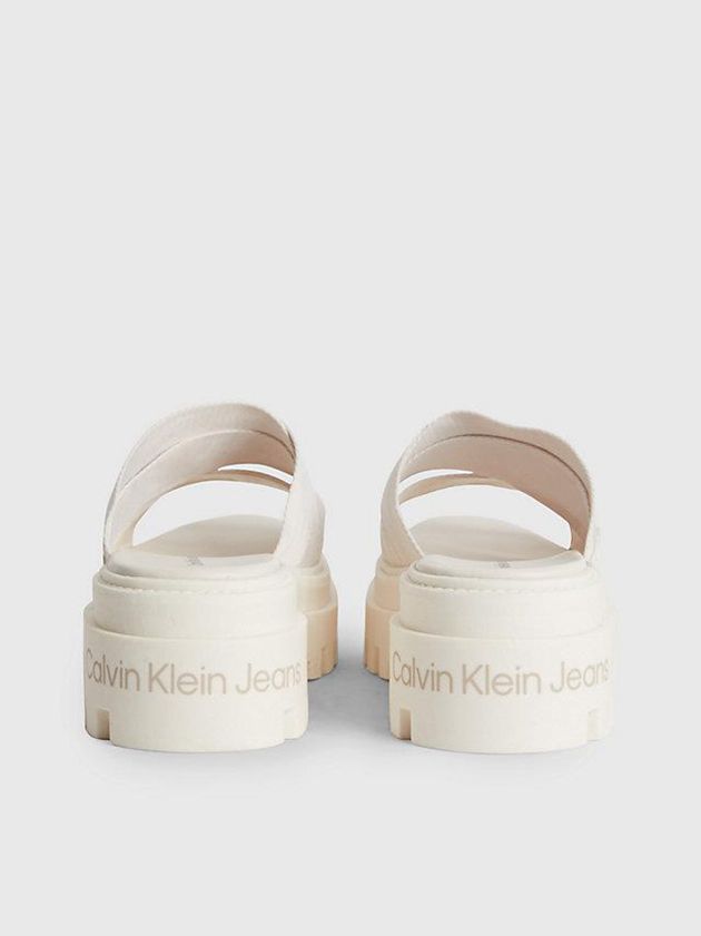 White Calvin Klein Recycled Platform Wedge Logo Women Sandals | FKEL-75891