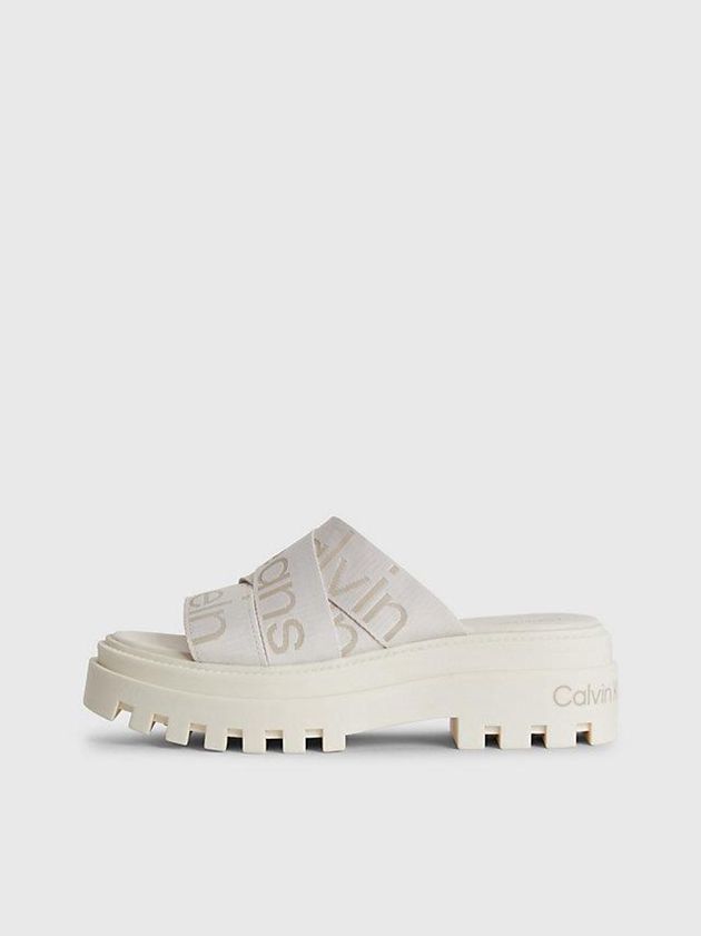 White Calvin Klein Recycled Platform Wedge Logo Women Sandals | FKEL-75891