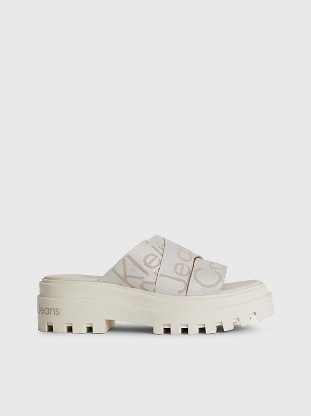 White Calvin Klein Recycled Platform Wedge Logo Women Sandals | FKEL-75891
