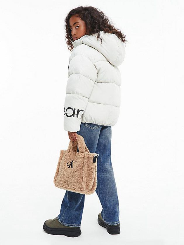 White Calvin Klein Recycled Polyester Logo Puffer Girls's Jacket | DWAS-45073