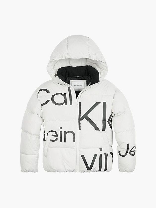 White Calvin Klein Recycled Polyester Logo Puffer Girls's Jacket | DWAS-45073