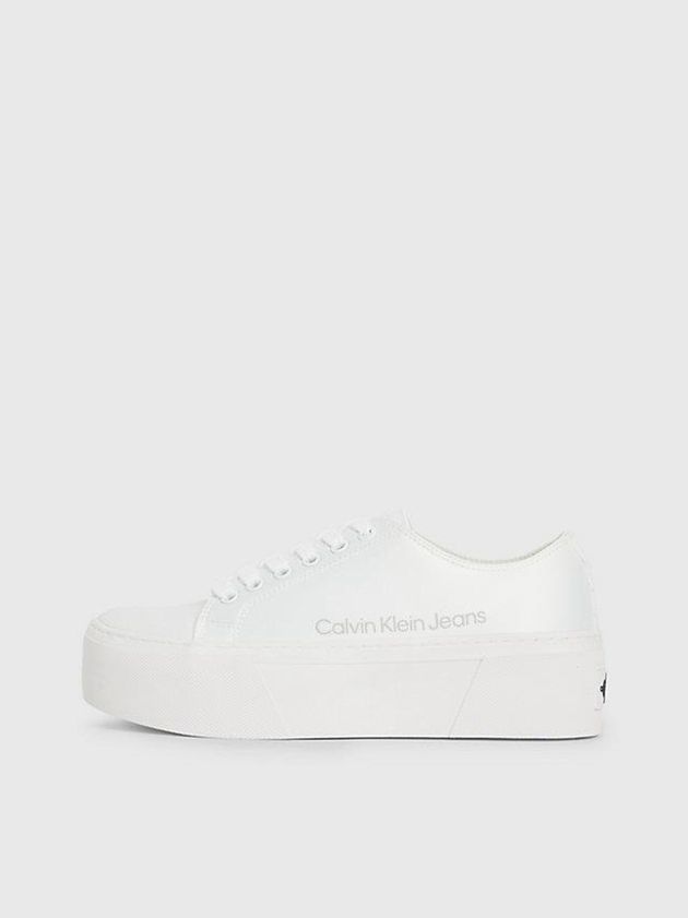 White Calvin Klein Recycled Satin Platform Women Sneakers | EVAQ-64278
