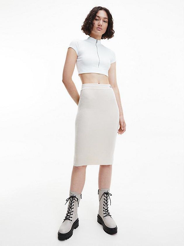 White Calvin Klein Recycled Short Sleeve Zip Up Women Top | HUFZ-49130
