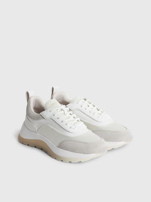 White Calvin Klein Recycled Suede And Satin Women Sneakers | KSNZ-21957