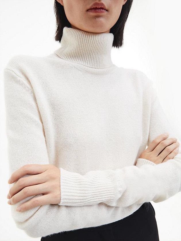 White Calvin Klein Recycled Wool Roll Neck Jumper Women Sweater | VLZQ-69274