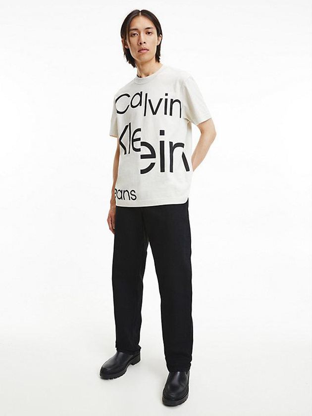 White Calvin Klein Relaxed All-Over Logo Men T-Shirt | SHTQ-35726