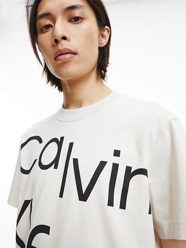 White Calvin Klein Relaxed All-Over Logo Men T-Shirt | SHTQ-35726