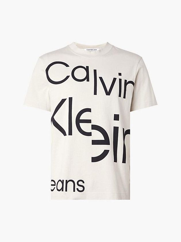 White Calvin Klein Relaxed All-Over Logo Men T-Shirt | SHTQ-35726