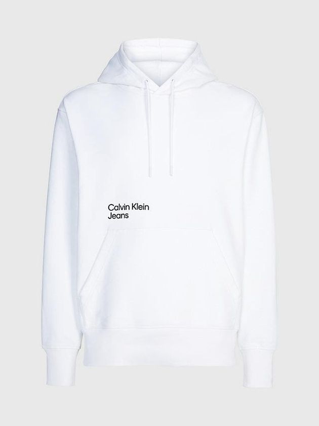 White Calvin Klein Relaxed Back Logo Men Hoodie | PMJQ-78425