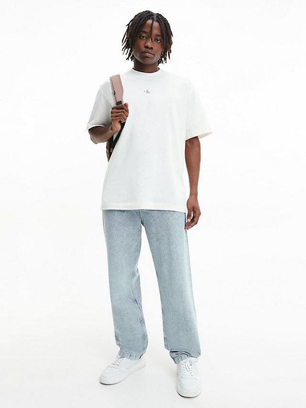 White Calvin Klein Relaxed Back Logo Men T-Shirt | GCYO-71490