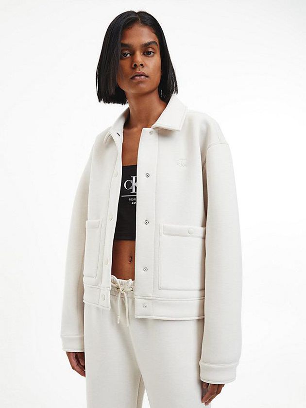White Calvin Klein Relaxed Bonded Jersey Women Jacket | VXMH-35279