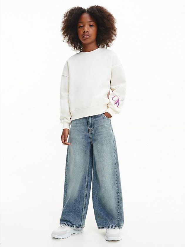 White Calvin Klein Relaxed Colourblock Girls's Sweatshirt | YUJO-78136
