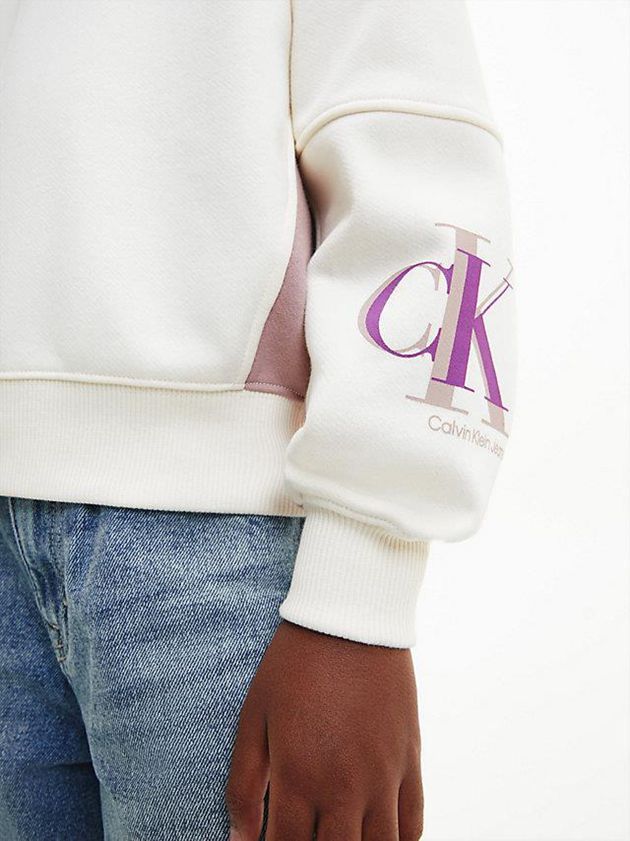White Calvin Klein Relaxed Colourblock Girls's Sweatshirt | YUJO-78136