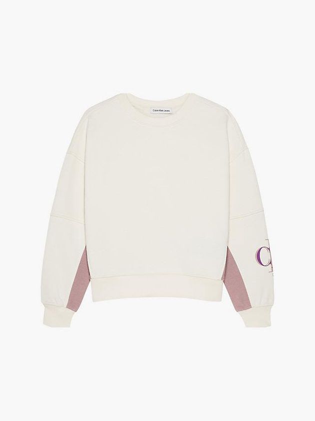 White Calvin Klein Relaxed Colourblock Girls's Sweatshirt | YUJO-78136