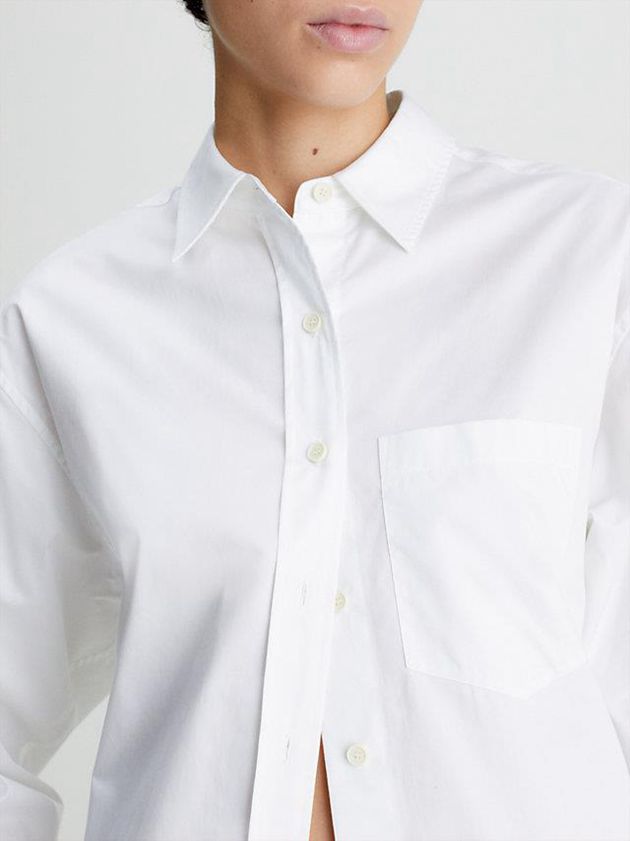White Calvin Klein Relaxed Cotton Satin Shirt Women Top | YBUK-02613
