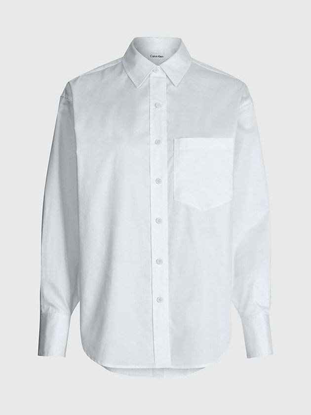 White Calvin Klein Relaxed Cotton Satin Shirt Women Top | YBUK-02613