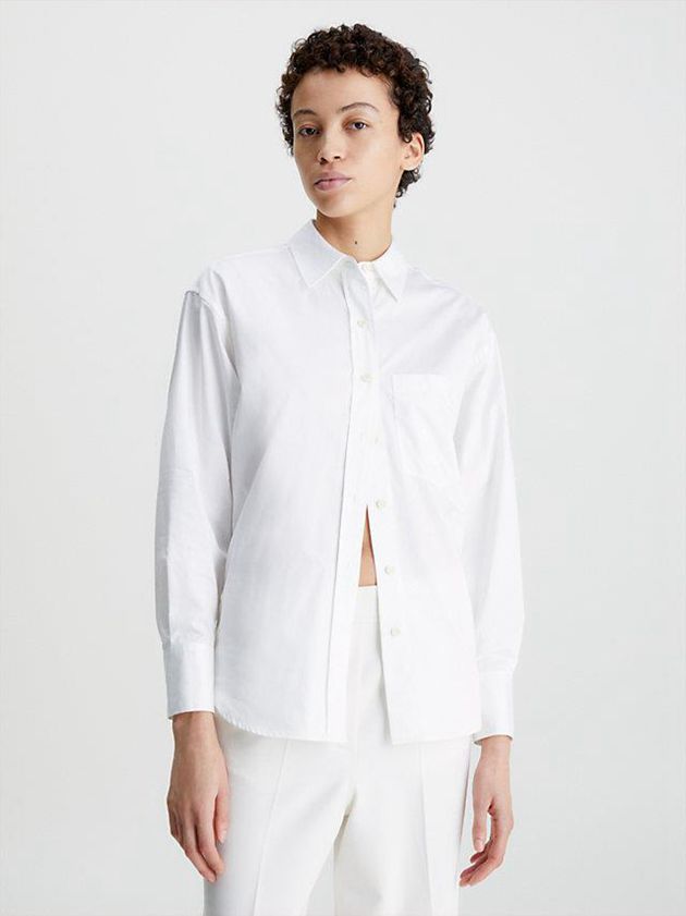 White Calvin Klein Relaxed Cotton Satin Shirt Women Top | YBUK-02613