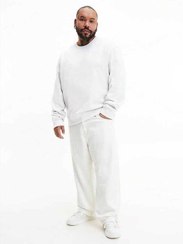 White Calvin Klein Relaxed Cotton Terry Men Sweatshirt | QUKH-89235