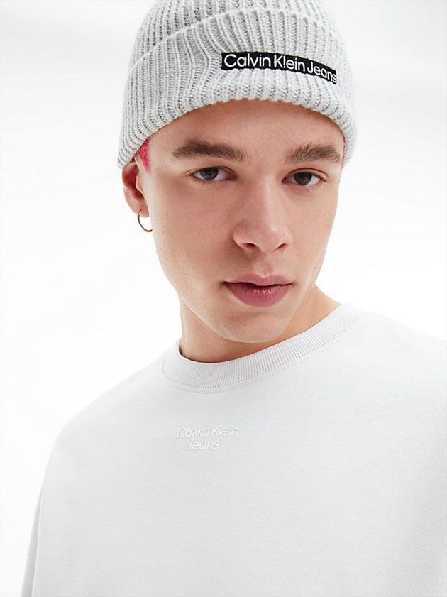White Calvin Klein Relaxed Cotton Terry Men Sweatshirt | QUKH-89235