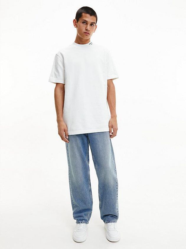 White Calvin Klein Relaxed Cotton Terry Men T-Shirt | HGSY-21786