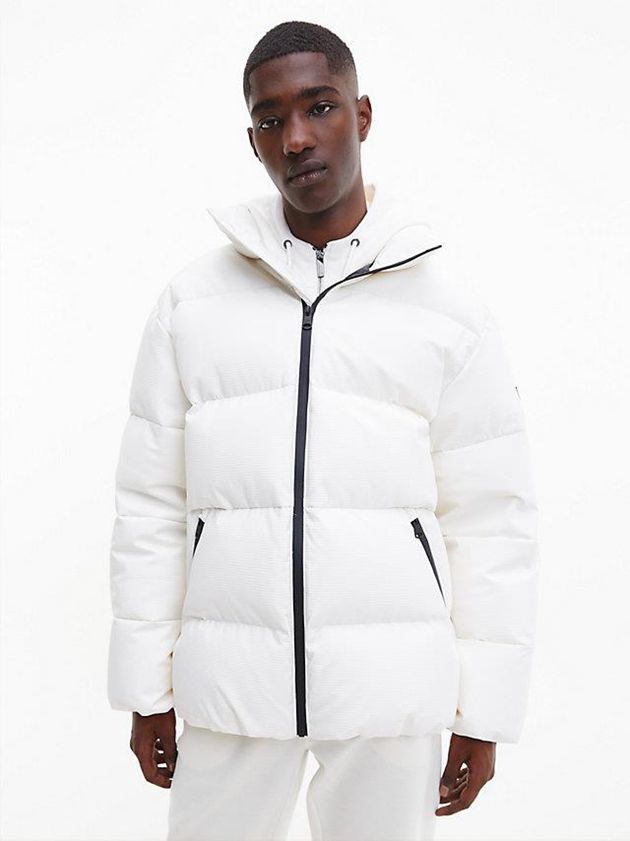 White Calvin Klein Relaxed Down Puffer Men Jacket | KTOU-83512