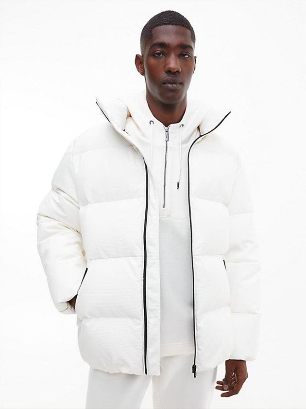 White Calvin Klein Relaxed Down Puffer Men Jacket | KTOU-83512