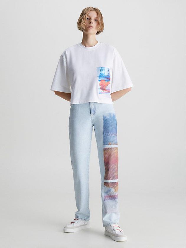 White Calvin Klein Relaxed Embroidered Women T-Shirt | RUBL-27031