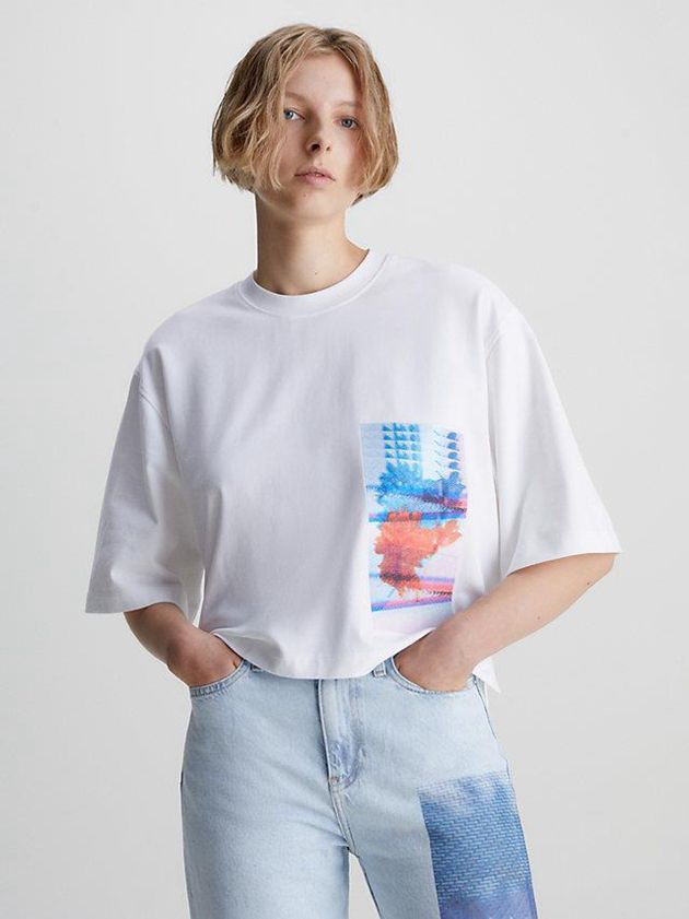 White Calvin Klein Relaxed Embroidered Women T-Shirt | RUBL-27031