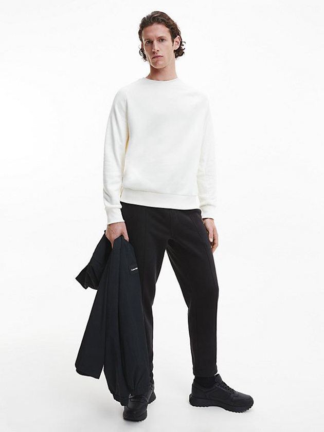 White Calvin Klein Relaxed Fleece Men Sweatshirt | KRHF-14896