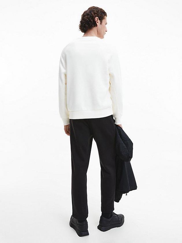 White Calvin Klein Relaxed Fleece Men Sweatshirt | KRHF-14896