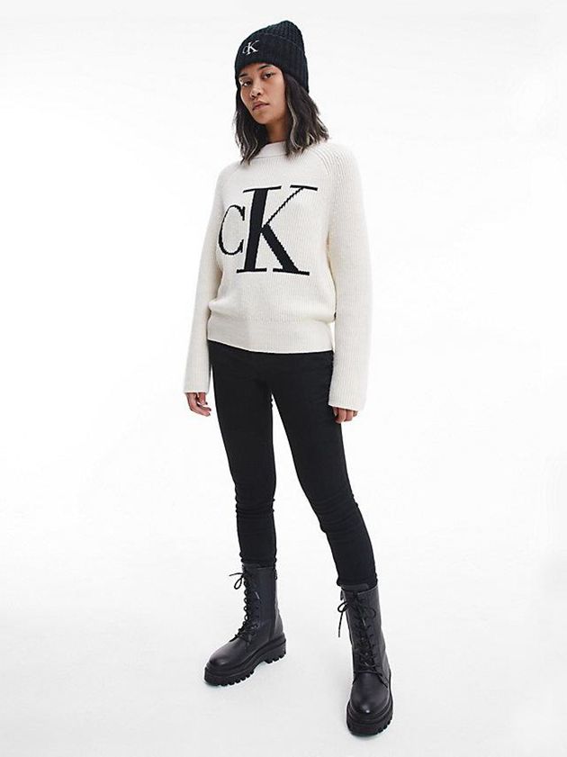 White Calvin Klein Relaxed Logo Jumper Women Sweater | HJUW-93012