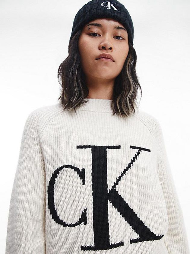 White Calvin Klein Relaxed Logo Jumper Women Sweater | HJUW-93012