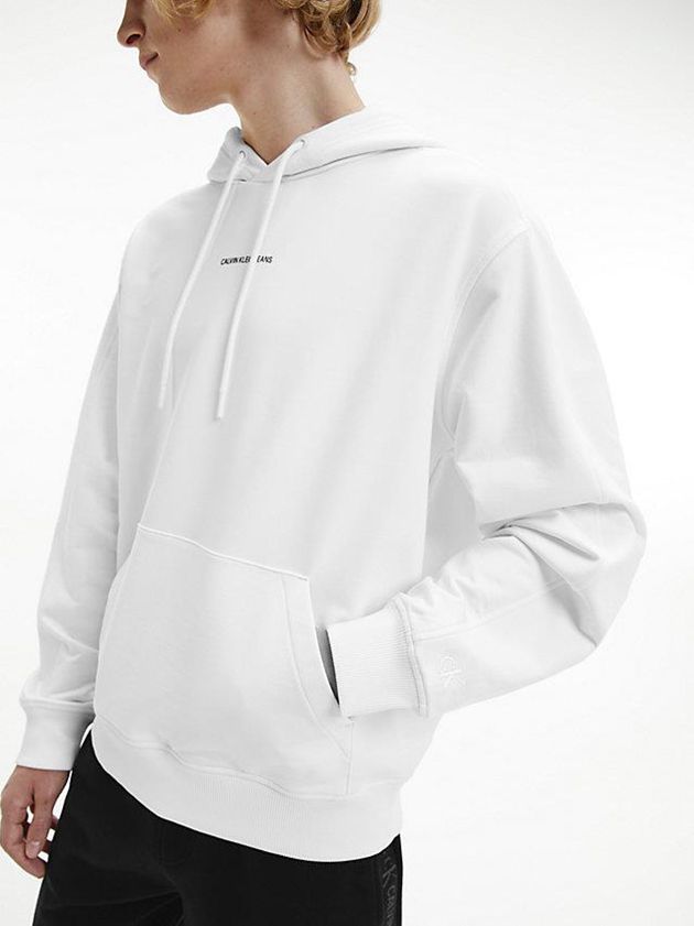 White Calvin Klein Relaxed Logo Men Hoodie | TQJW-40375
