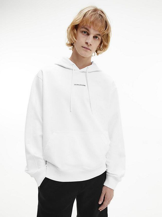 White Calvin Klein Relaxed Logo Men Hoodie | TQJW-40375