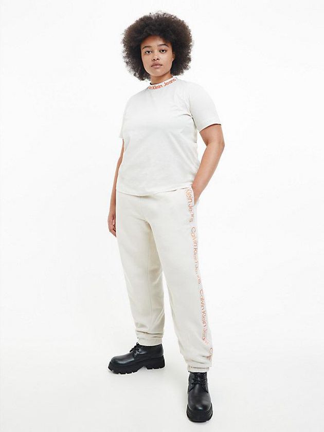 White Calvin Klein Relaxed Logo Tape Women Joggers | MODV-63412